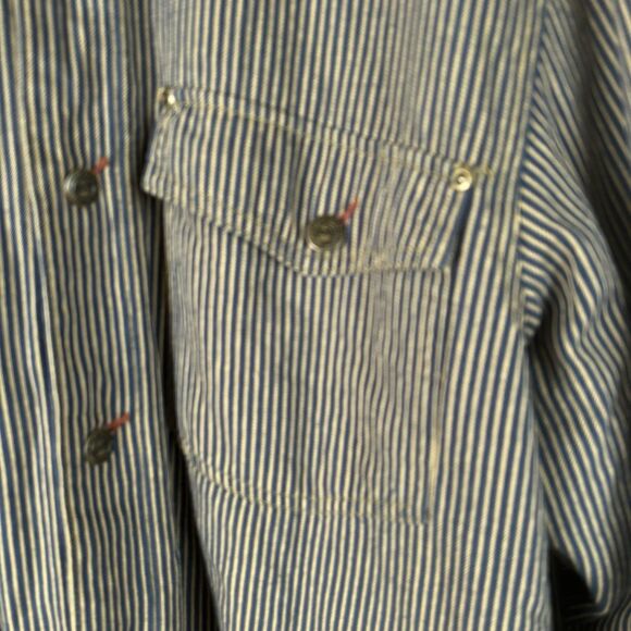 Kavu Sherpa Lined Hickory Railroad Stripe Chore Coat XXL Workwear Shirt Jacket - Picture 7 of 15